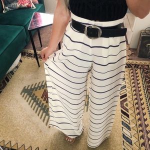 Off white/violet stripe wide leg trouser